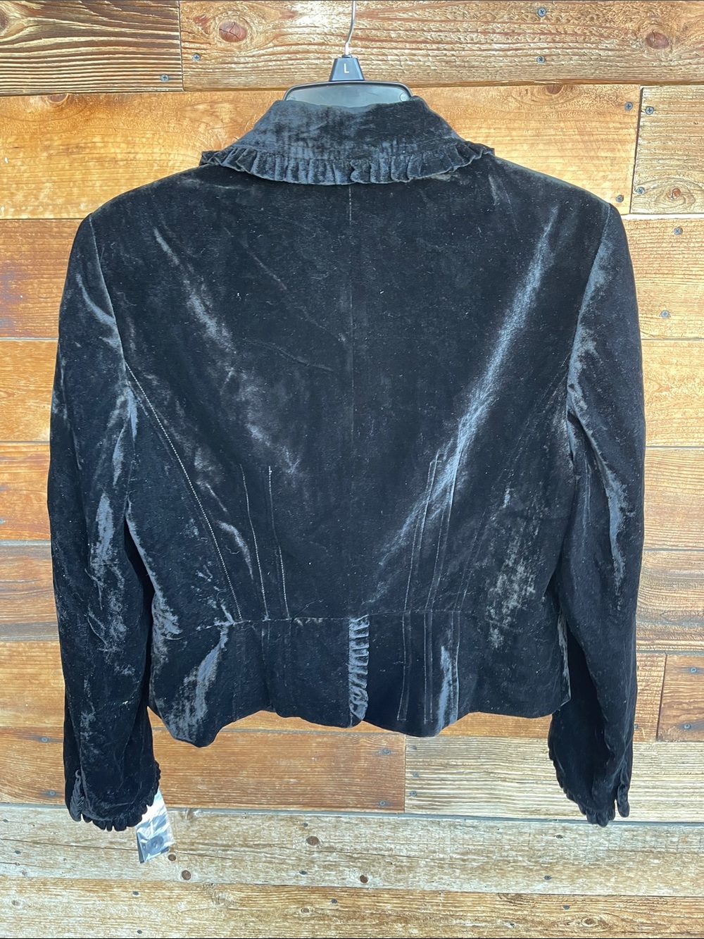 INC International Concepts Black Velvet Ruffle Trim Blazer Jacket Women’s Large - Picture 4 of 4